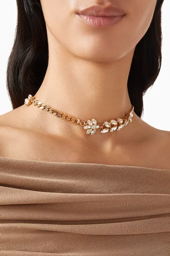 Floral Crystal Necklace in Gold-plated Brass