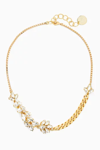 Floral Crystal Necklace in Gold-plated Brass