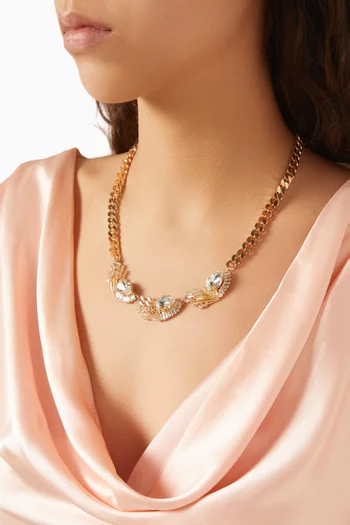 Triple Crystal Chain Necklace in Gold-plated Brass