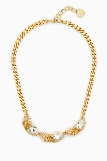 Triple Crystal Chain Necklace in Gold-plated Brass
