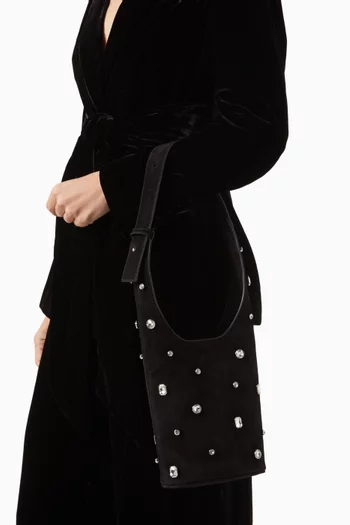 Small Embellished Loop Bucket Bag in Suede
