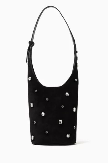 Small Embellished Loop Bucket Bag in Suede