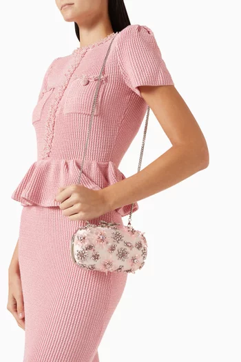 Floral Crystal-embellished Clutch Bag in Satin