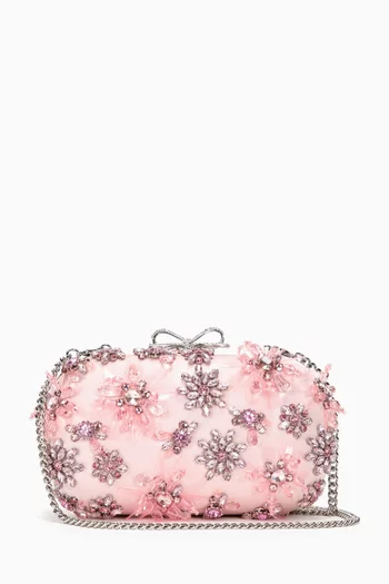 Floral Crystal-embellished Clutch Bag in Satin
