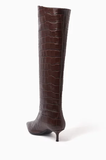 Sebastian 55 Knee Boots in Croc-embossed Leather