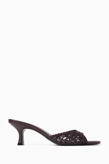 حذاء بريجيت مفتوح من الخلف بعقد وكعب 55 مم جلد