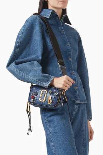 Snapshot Crossbody Bag in Trinket-printed Denim