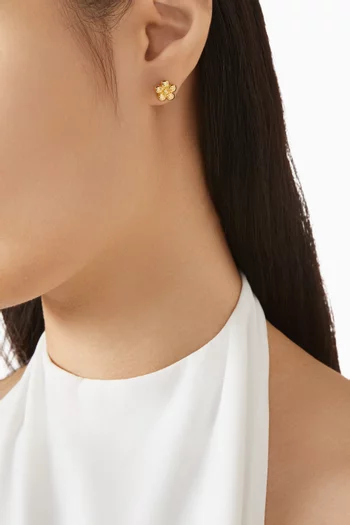 أقراط بتصميم منفوخ على شكل زهرة أقحوان نحاس مطلي