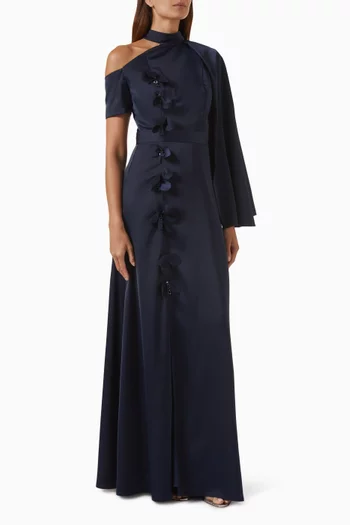 3D Floral-applique Belted Dress