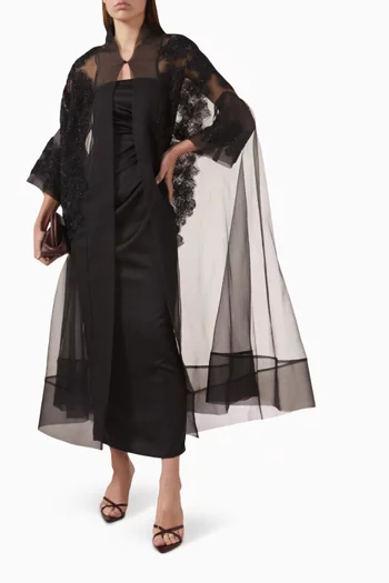 3D Floral-applique Abaya in Organza
