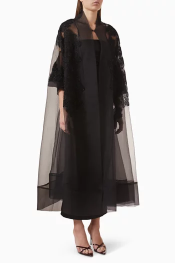 3D Floral-applique Abaya in Organza