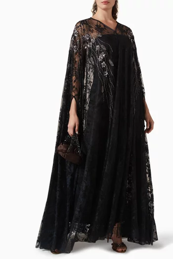 Embellished Cape Abaya in Dantelle