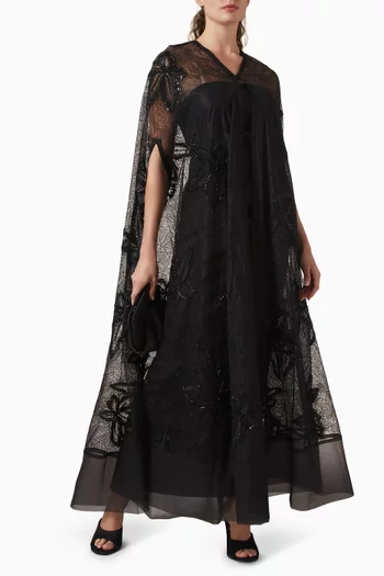 Embellished Cape Abaya in Dantelle