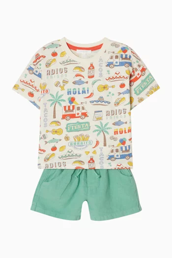 تي شيرت بقصة فضفاضة ونقشة فييستا قطن جيرسيه عضوي