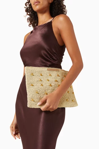 Dune Embellished Clutch in Raffia