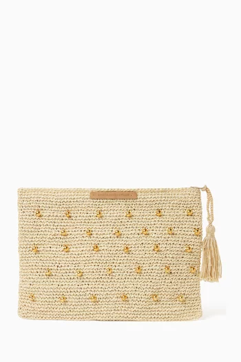 Dune Embellished Clutch in Raffia