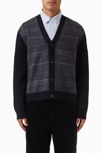 Checked V-neck Cardigan in Wool