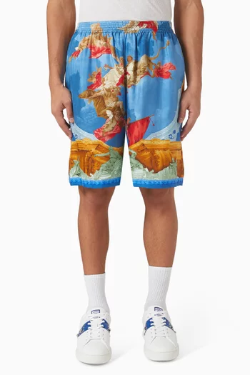 Affresco-print Shorts in Silk-twill