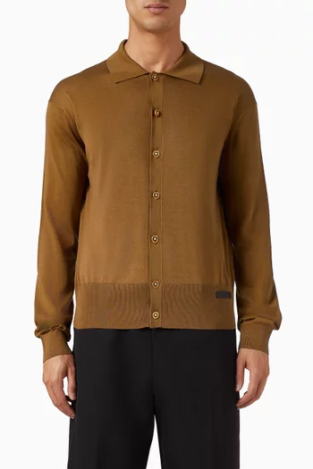 Knit Polo Cardigan in Silk-blend