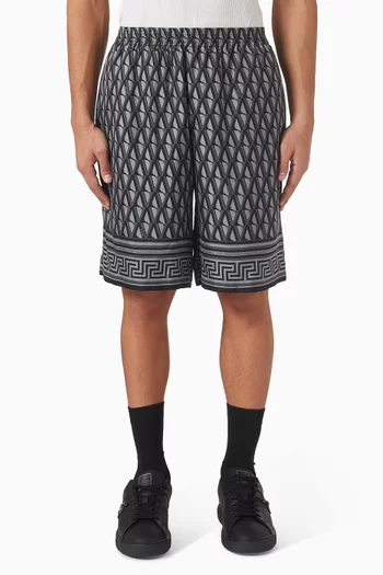 Greca-print Shorts in SIlk-twill
