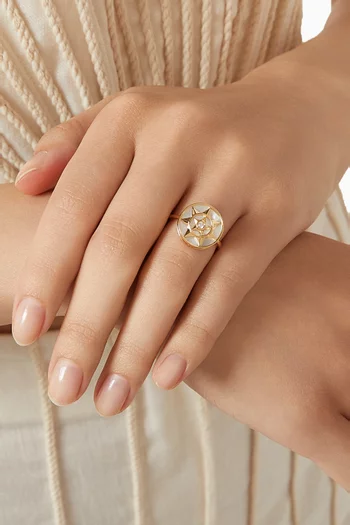 خاتم فرفشة بشمس مرصع بالماس وعرق اللؤلؤ ذهب عيار 18