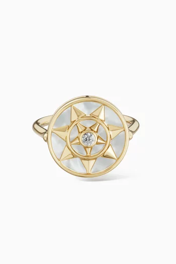 خاتم فرفشة بشمس مرصع بالماس وعرق اللؤلؤ ذهب عيار 18