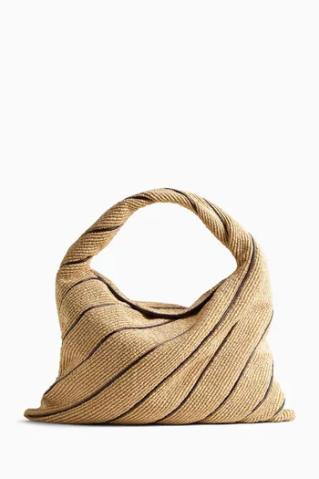 حقيبة هوب كبيرة نسيج خوص وجلد