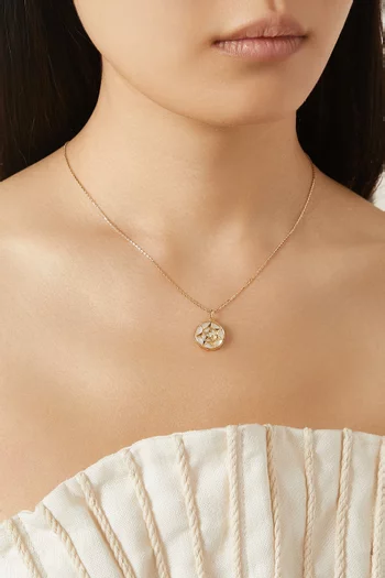 قلادة فرفشة شمس مرصعة بعرق لؤلؤ والماس ذهب عيار 18