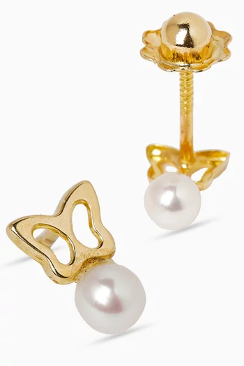 Ara Butterfly Pearl Earrings in 18kt Yellow Gold