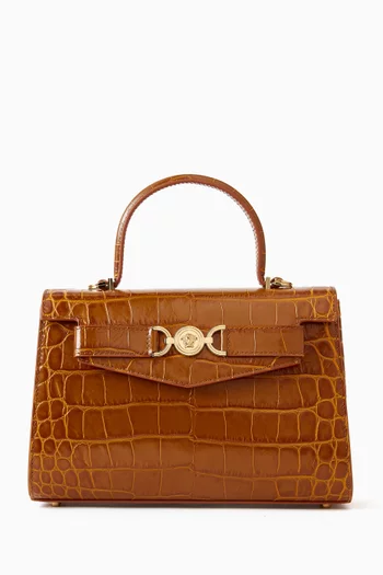 حقيبة بيد علوية وشعار ميدوسا 95' جلد بنقشة جلد التمساح