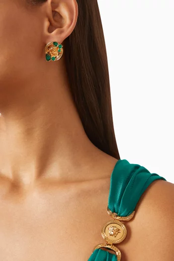 Medusa 95' Crystal Stud Earrings in Gold-tone Brass