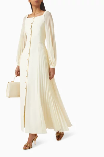 فستان بفتحة رقبة مربعة ستان غير لامع