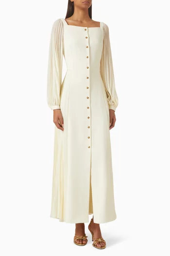 فستان بفتحة رقبة مربعة ستان غير لامع