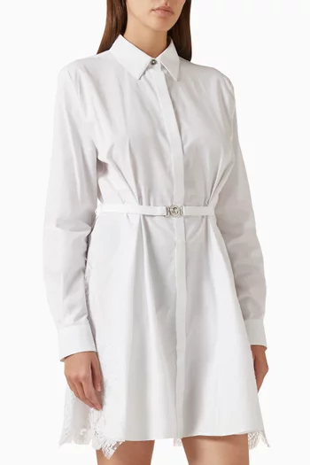 Belted Shirt Mini Dress in Cotton-poplin