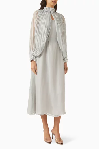 فستان بكاب درابيه وتطريزات شيفون