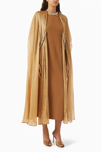 فستان بكاب وتطريزات شيفون وكريب