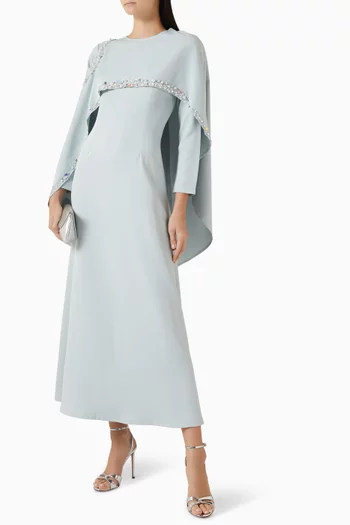 فستان سهرة بكاب مزين بتطريزات كريب