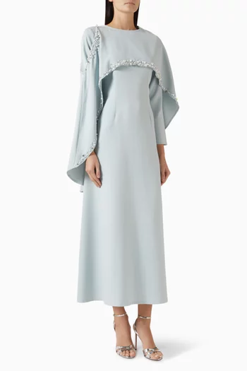 فستان سهرة بكاب مزين بتطريزات كريب