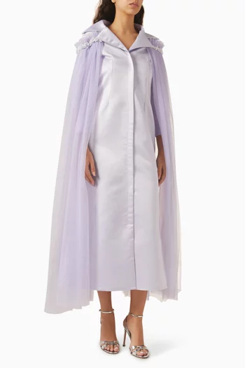 فستان بكاب مزين بتطريزات تول وكريب