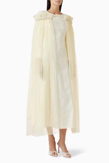 فستان بكاب مزين بتطريزات تول وكريب