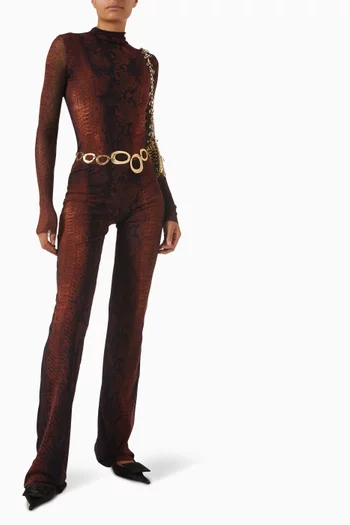 بلوزة بنقشة جلد أفعى قماش شبكي