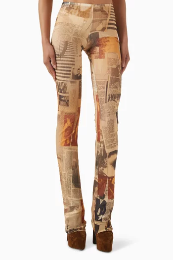 بنطال بنقشة جرائد قماش شبكي