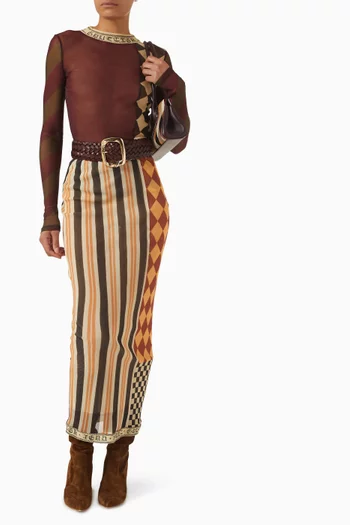 بلوزة بنقشة برقعات قماش شبكي