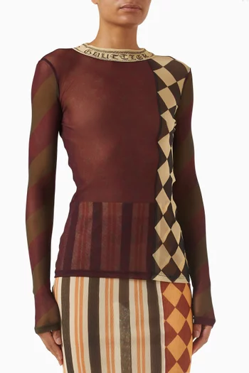 بلوزة بنقشة برقعات قماش شبكي