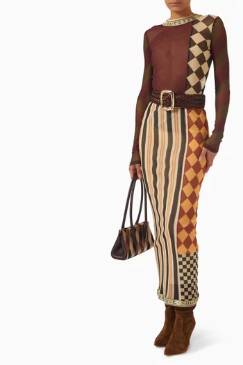 تنورة بنقشة برقعات قماش شبكي