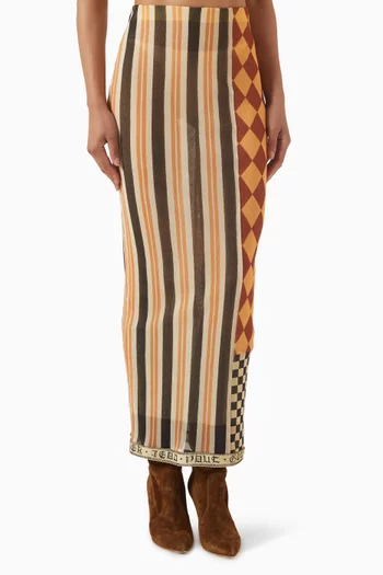 تنورة بنقشة برقعات قماش شبكي