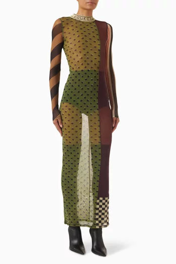 فستان بنقشة برقعات قماش شبكي