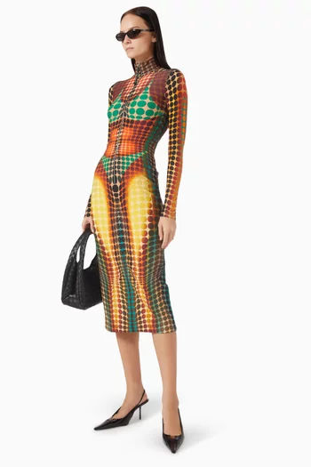 فستان ري اديشن متوسط الطول بنقشة منقطة تويل