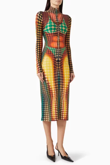 فستان ري اديشن متوسط الطول بنقشة منقطة تويل