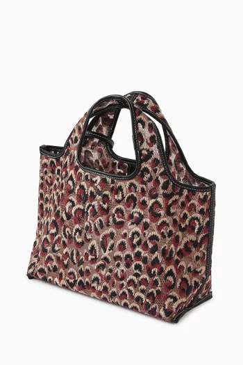 حقيبة يد ميني مطرزة بنقشة جلد الفهد قماش شبكي